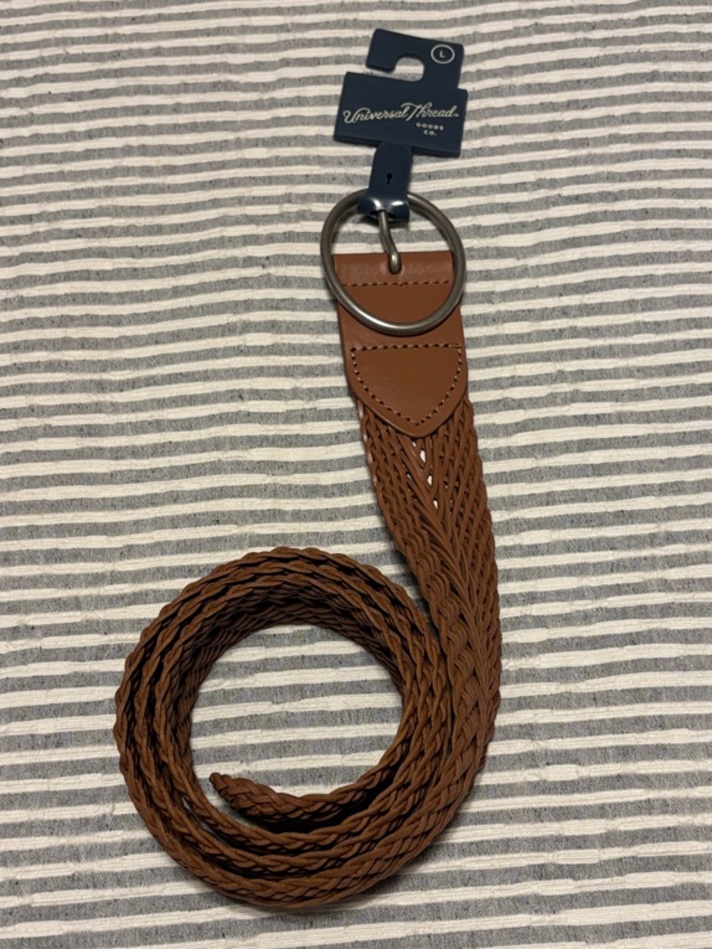 Universal Thread Braided Tan/Brown Belt with Round Metal Ring